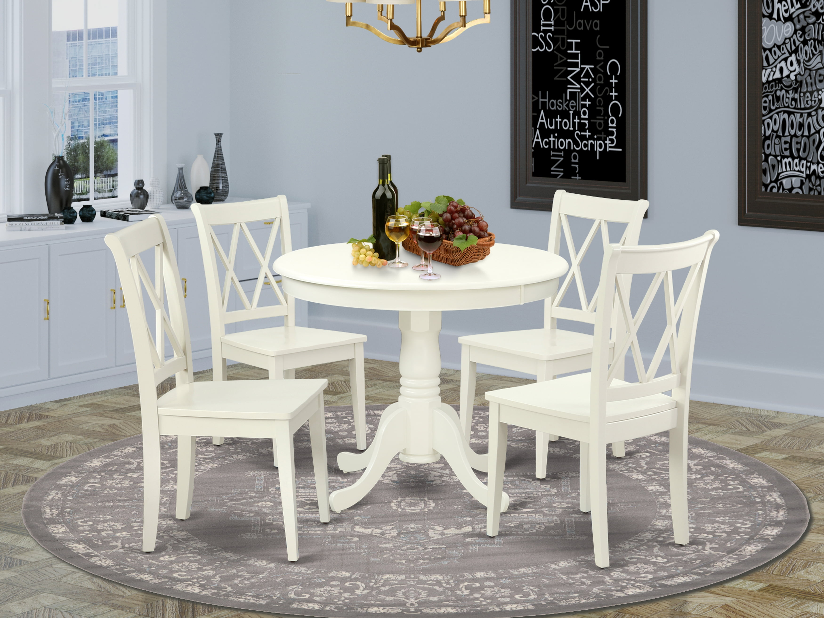 Ancl5 Lwh W 5pc Round 36 Inch Table And, 36 Inch Round Kitchen Table And 4 Chairs