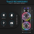 thumbnail image 2 of Audiobox ABX-214R Altavoz Bluetooth portátil dual de 12 pulgadas, ligero pero ruidoso con graves, luces de fiesta RGB, micrófono inalámbrico, controles de volumen, agudos y graves, 37 pulgadas de alto, 2 of 5