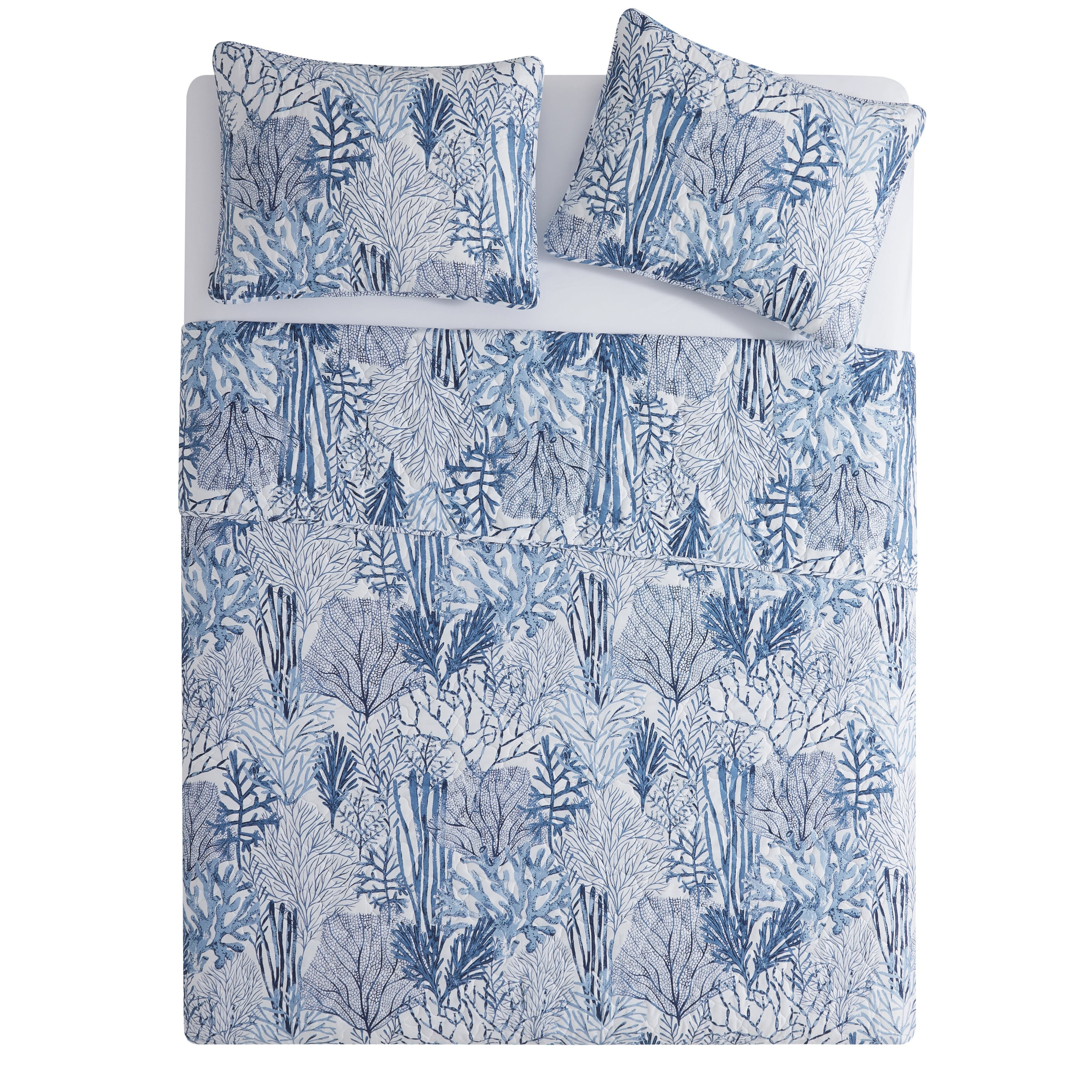 VCNY Home Gill Coastal 3-Piece Blue Printed Sea Plants Quilt Set, Full/Queen, Adult, Unisex