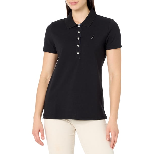 Polo de Mujer Nautica de Manga Corta con Botones, Negro, Talle XL