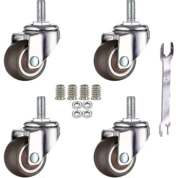 4 Pack Furniture Swivel Caster Wheels - M6 X 15mm With 25mm Thread - Soft Rubber - Tpe Thread