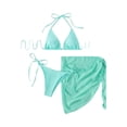 thumbnail image 2 of Minjewel Women's Solid Color Triangle Cup Bikini Three Piece Set,with Strappy Details and Sexy Design,Summer Beach Swimwear Set,Green,M, 2 of 6