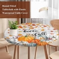 thumbnail image 4 of Fall Maple Leaf Round Tablecloth, Fitted Table Cover with Elastic for 55"-60" Round Tables, Thanksgiving Orange White Pumpkin Plaid Table Cloth Outdoor Indoor Dinning Party Waterproof Tablecloths, 4 of 7