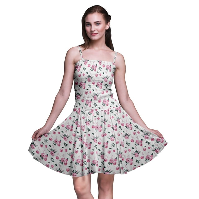 Bimba Robe de Soleil Mini à Taille Smockée pour Femmes Imprimée Tenue de Fête d'Été-TTG