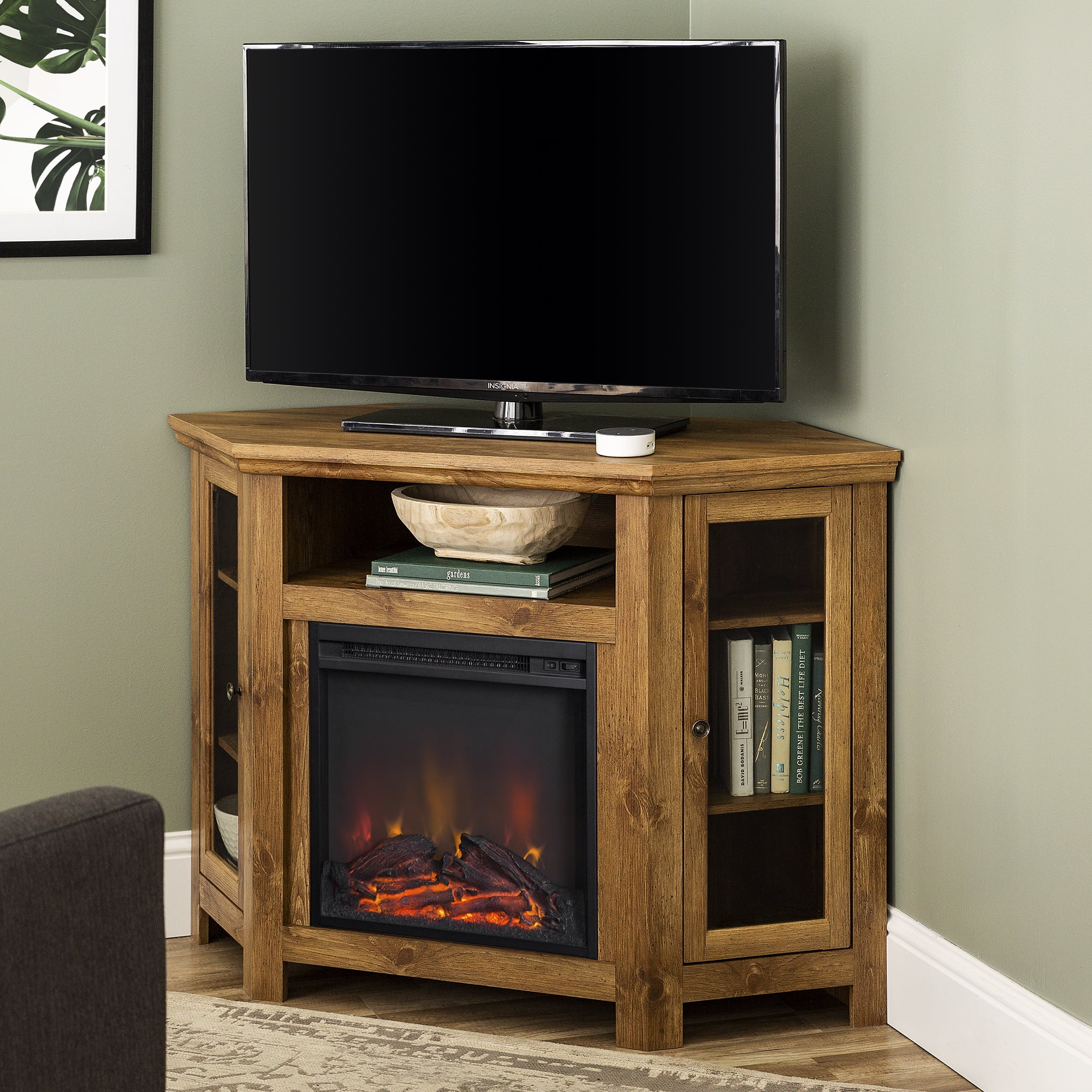 Walker Edison Barnwood Corner Fireplace Tv Stand For Tvs Up To 50