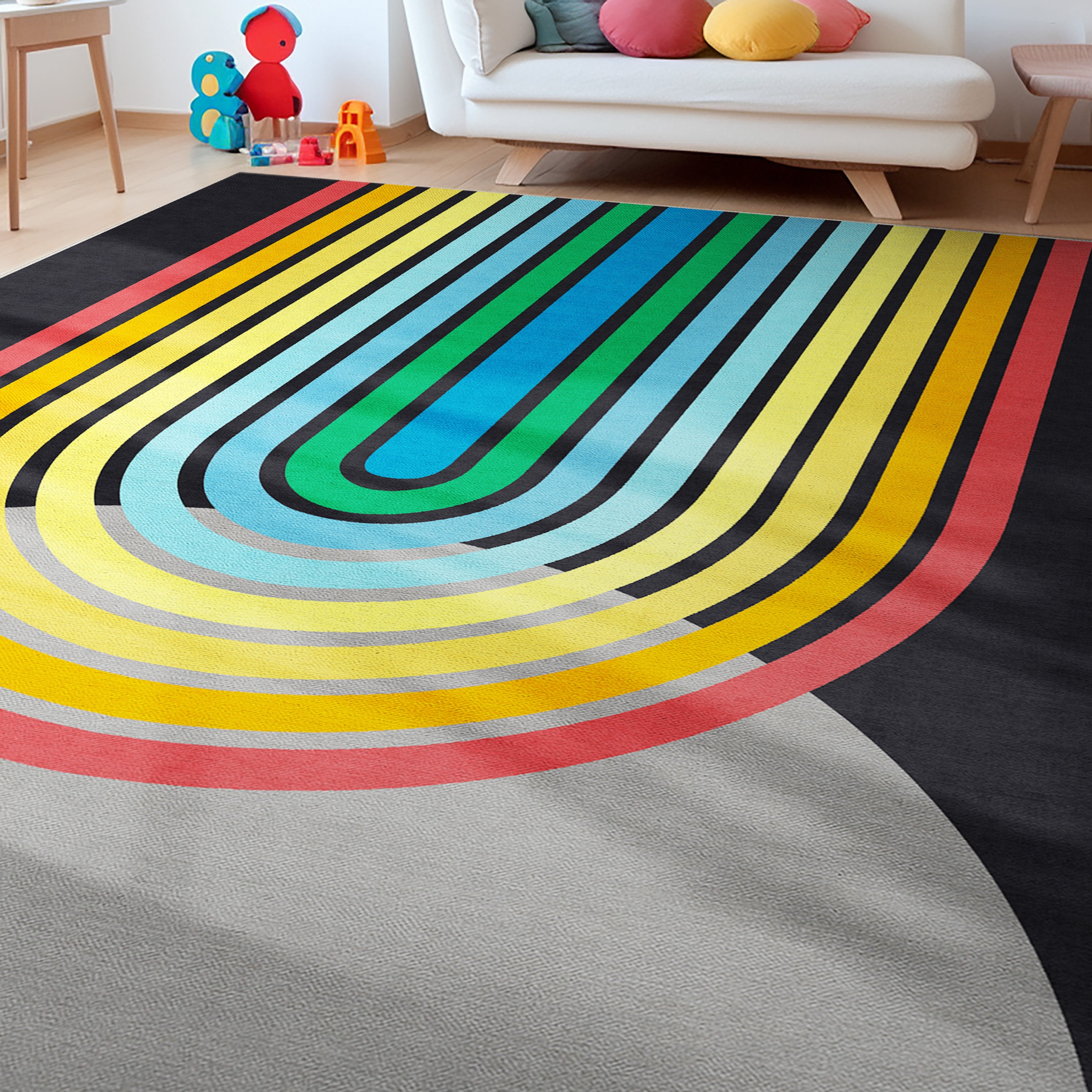 Well Woven Crayola Demi Arch Multi Color 5'3" x 7'3" Area Rug Easy to Clean - Kid & Pet Friendly Rug Perfect for Playroom Living Room Bedroom