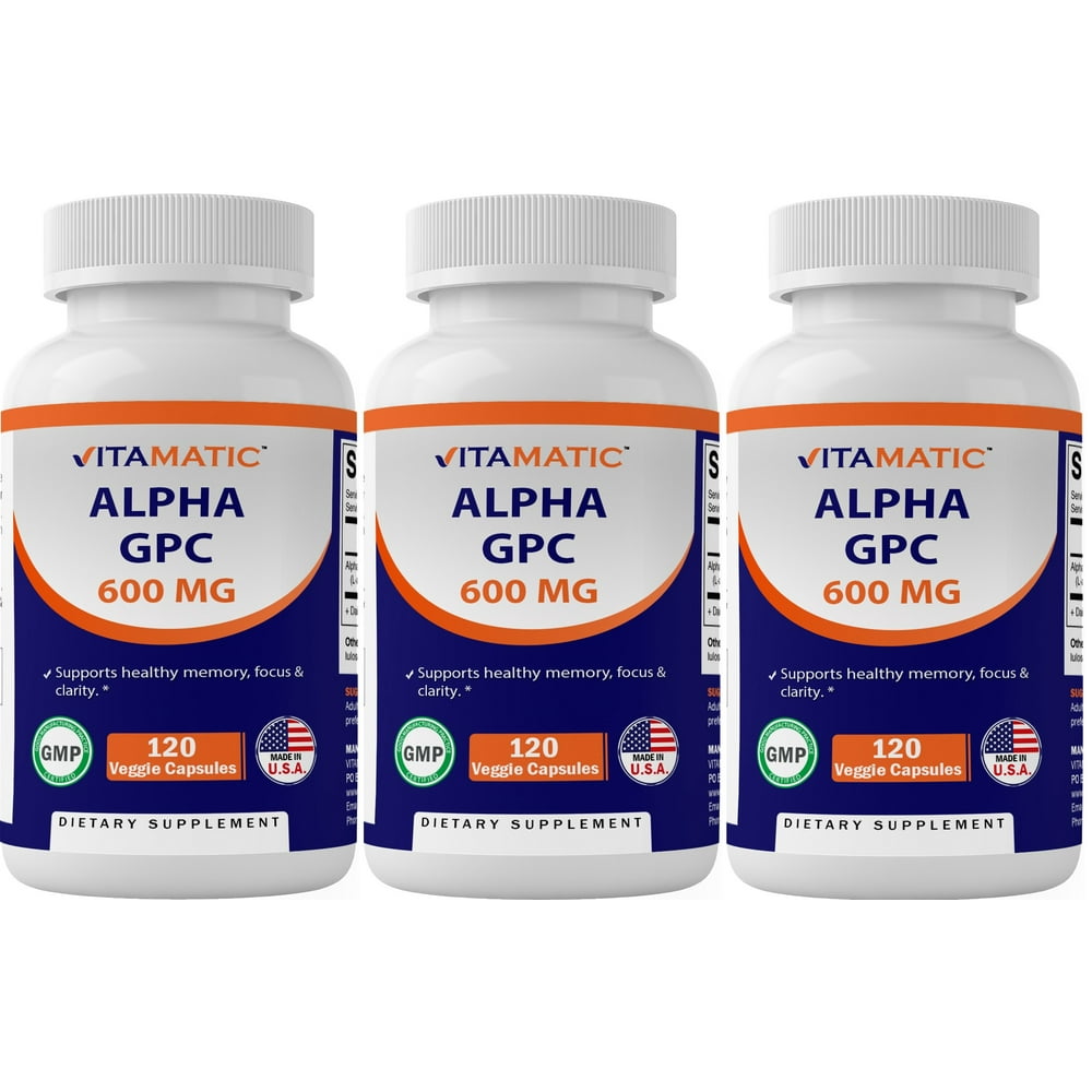 3 Pack Vitamatic Alpha GPC Choline Supplement 600mg per Serving 120 Ct