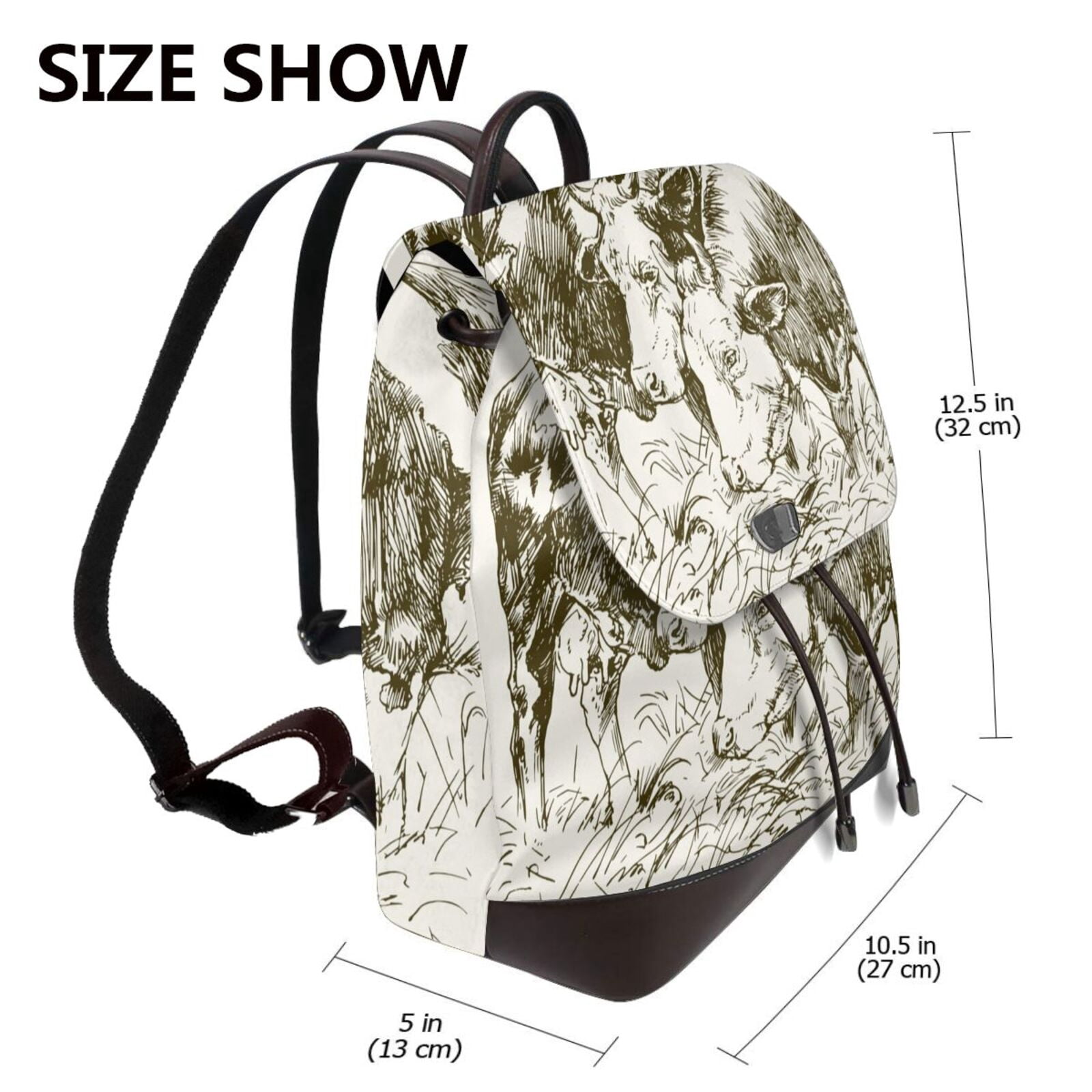 Xecao Cows Grazing On Meadow 1 Print Large Backpack Soft Leather for Women Travel with Compartment, Adjustable Convertible Strap