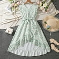 thumbnail image 2 of LUOGENLI Dress Girls' Spring Summer Elegant Dress V Neck Maxi with Ruffle Hem & Adjustable Waist Dress for Girls Work Spring Green 7-8 Years, 2 of 6