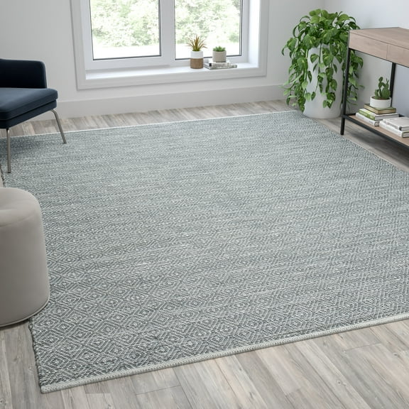 Emma Oliver 8 x 10' Indoor/Outdoor Handwoven Diamond Motif Indoor Area Rug in Grey Micro Polyester