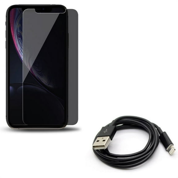 iPhone XS/X - Tempered Glass Privacy Screen Protector w Charger Cord USB Cable - Curved Anti-Spy Anti-Peep 3D Edge Case Friendly, Power Wire Sync Fast Charge Data High Speed