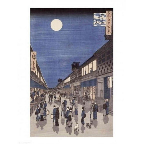 Night Time View of Saruwaka Street Poster Print by Utagawa Hiroshige - 18 x 24 in.
