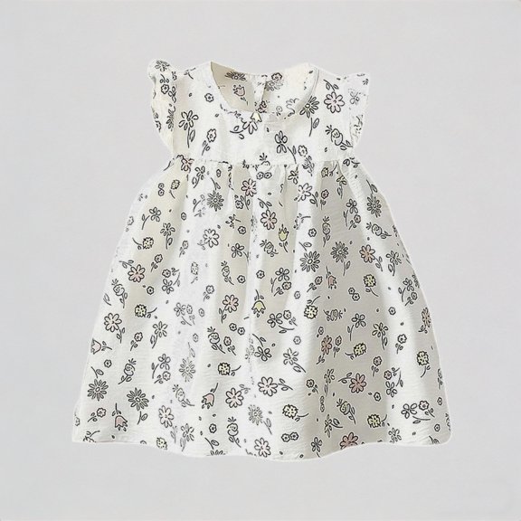 REDARER Girls Floral Print Flutter Sleeve Dress Lightweight Casual Summer Playwear Beach Outfit,0-6 Months