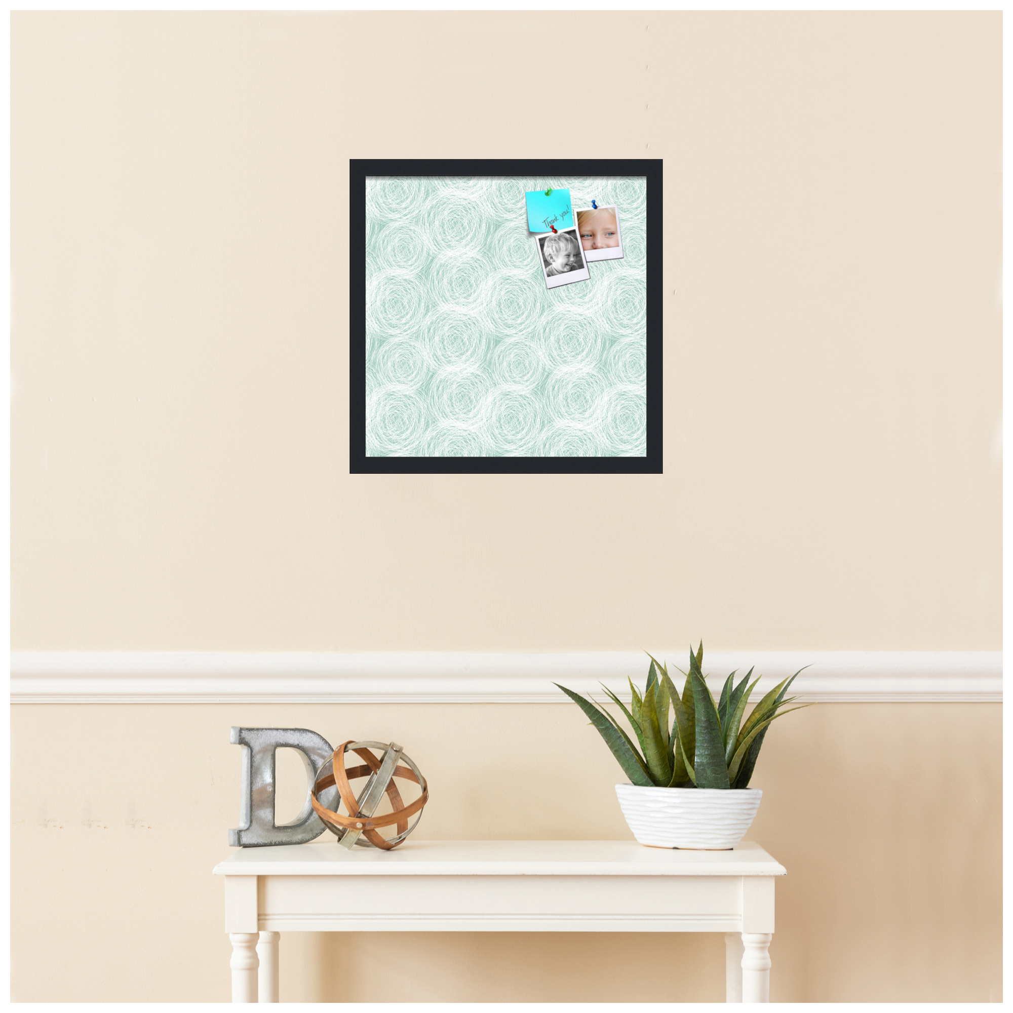 PinPix 17x17 Custom Cork Bulletin Board  Poster Board Has a Fabric Style Canvas Finish, Framed in Circles Sketch Aqua, by ArtToFrames (PinPix-1926)