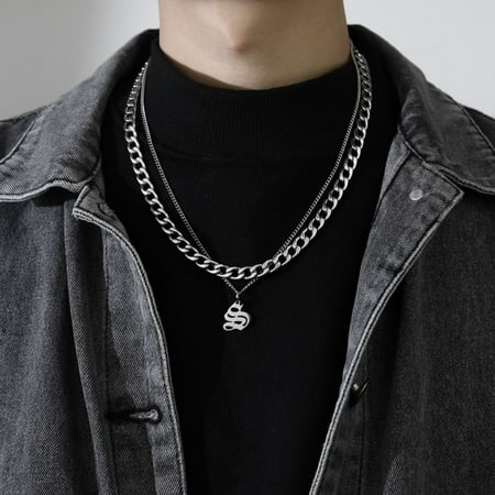 Punk Friends Gift Sweater chain Couple Necklace Thick Chain Men Women Titanium Steel Necklace Men Clavicle Chain Korean Style Necklace Cuban Letter Necklace S
