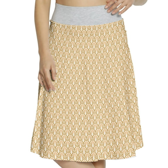 Women's Abstract Earthy Damask Like Motifs A-line Printed Skirt Casual Wear, M, Pastel Brown Amber, by Ambesonne