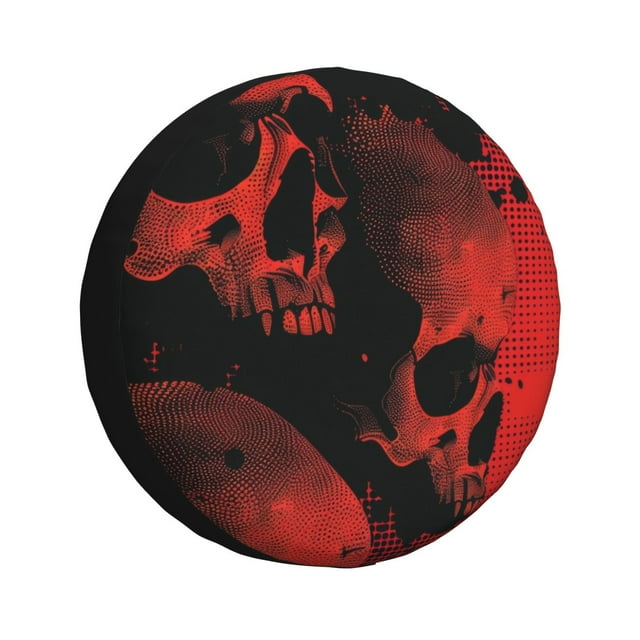 Lsque Red And Black Abstract Skull Pattern Tire Covers - Tough Tire Wheel Protector for Truck, SUV, Trailer, Camper, RV-15 inch