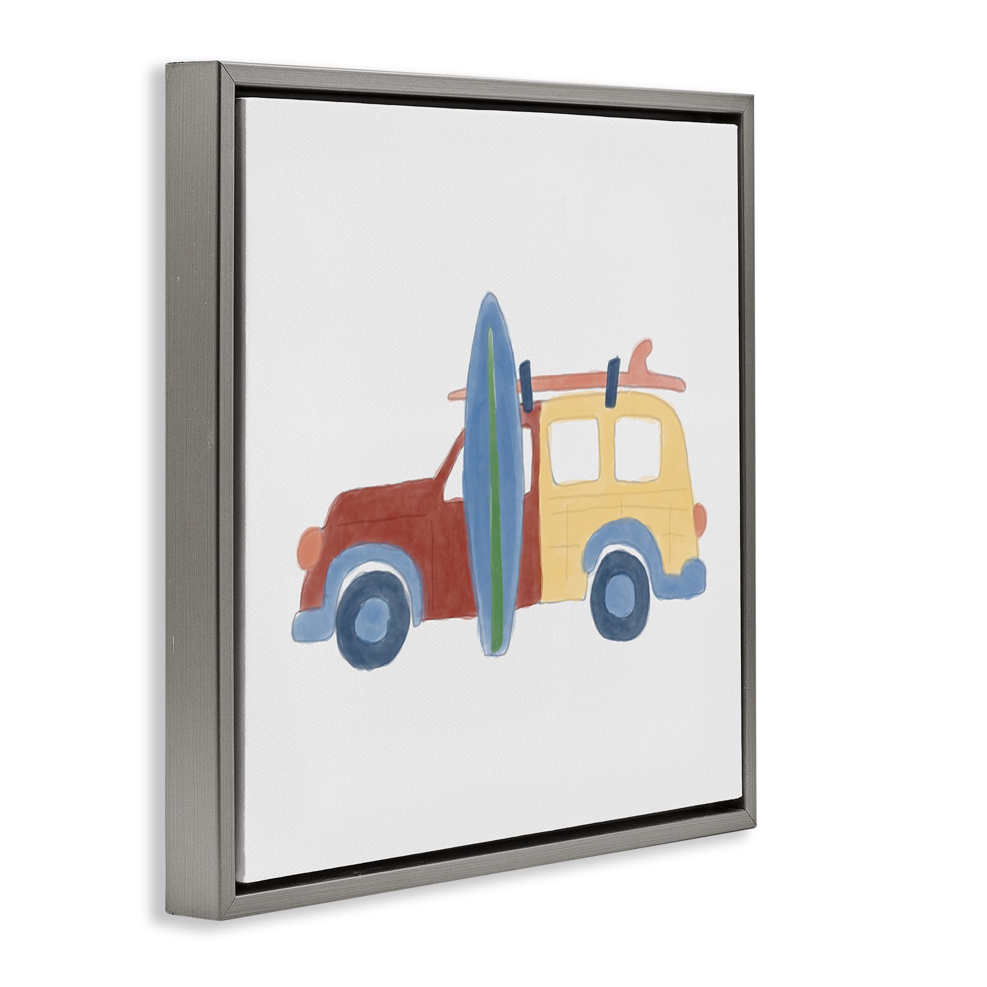 Stupell Industries Summer Beach Wagon Transportation Painting Gray Floater Framed Canvas Art Print Wall Art, 18 x 18