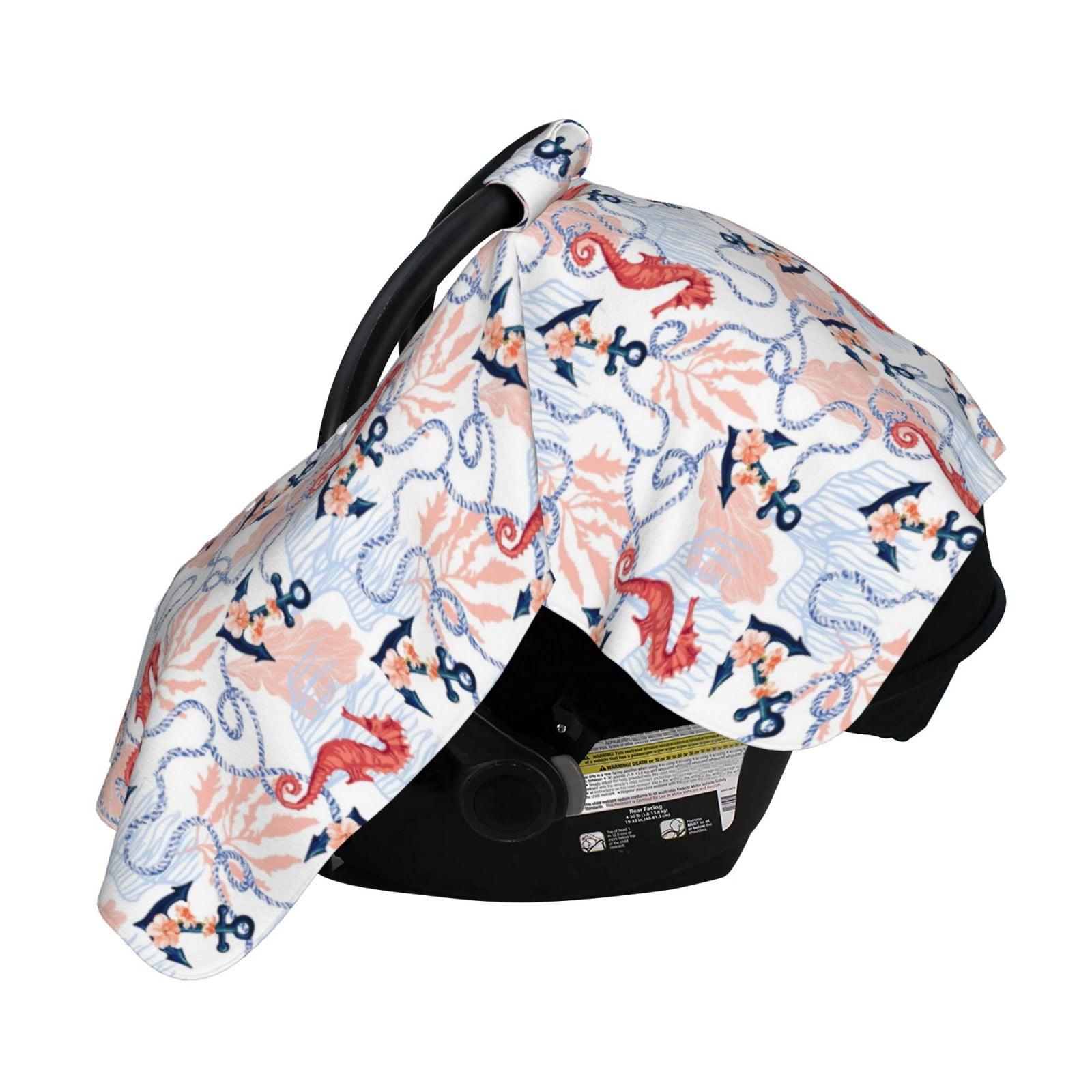 Naloa Sea Horse And Corals Baby Car Seat Cover, Breathable Baby Carrier Cover, Multiuse Baby Carrier Cover & Nursing Breastfeeding Cover