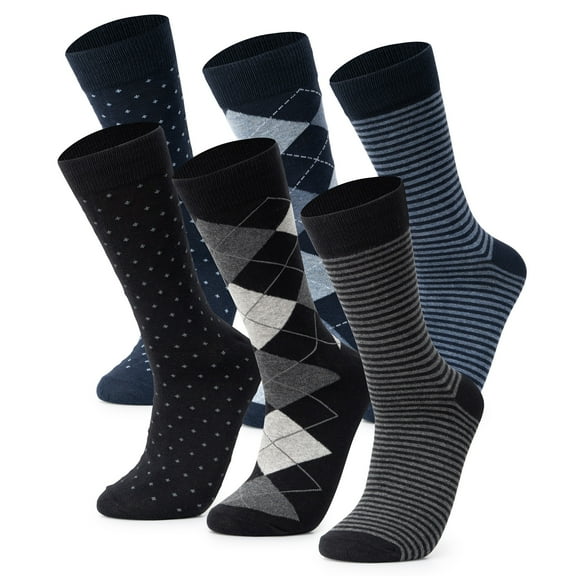 Alpine Swiss Mens Dress Socks 6 Pair Crew Sock Cotton Dress Socks for Men Solid Ribbed Argyle Pattern Multicolor Fun Designs