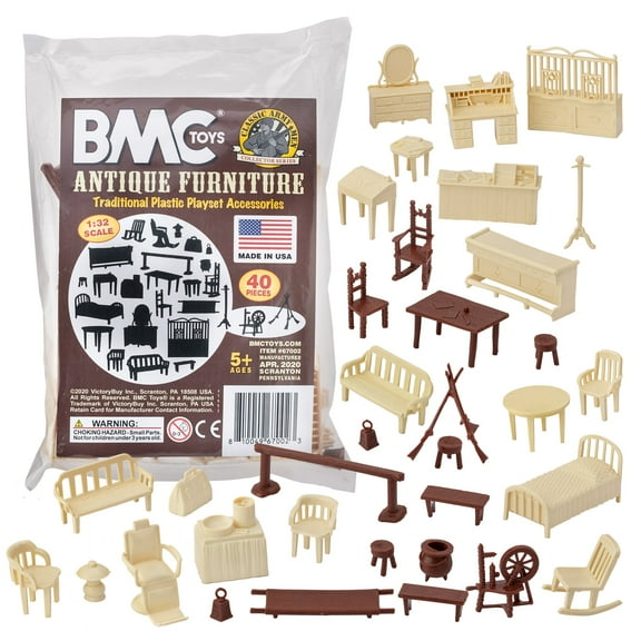 BMC Classic Marx Antique Furniture - 36pc Dollhouse Plastic Playset Accessories