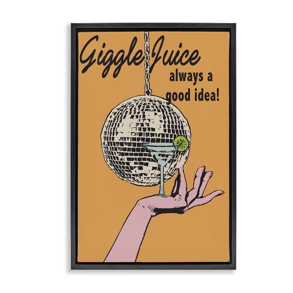 Stupell Industries Farmhouse Giggle Juice Cocktail Black Floating Frame Canvas Art, 17 x 25, by Graffitee Studios