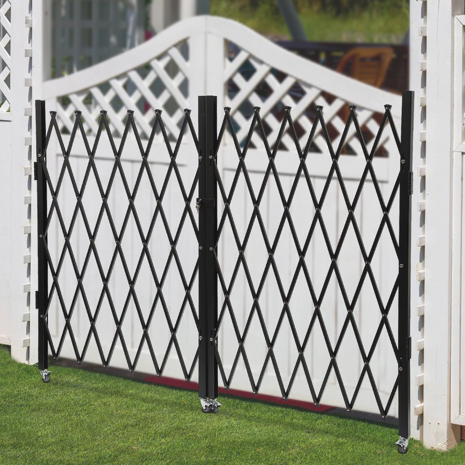 Wildnix Double Folding Security Gate with Expandable Design, Lock, &nbsp; Wheels, and Stainless Steel Rivets for High Traffic Areas