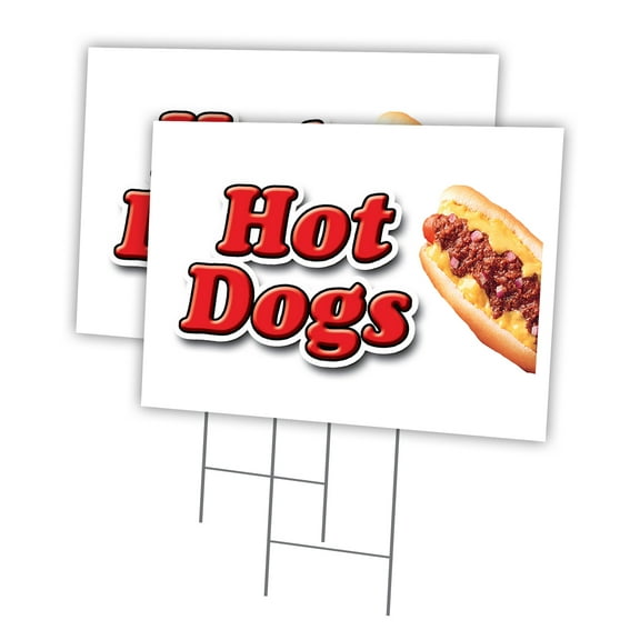 HOT DOGS 2 Pack Of 18" x 24" Yard Sign & Stake hot dog cart | Advertise Your Business | Stake Included Image On Front Only | Made in The USA
