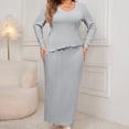 thumbnail image 2 of Kaemgyyd Maxi Dress for Women Plus Size Long Sleeve V Neck Slim Bodycon Dress Basic Stretch Fall Winter Casual Dresses, 2 of 4
