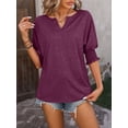thumbnail image 5 of Summer Women's Loose V-neck Bat Sleeves Colorful Cotton T-shirt, 5 of 7