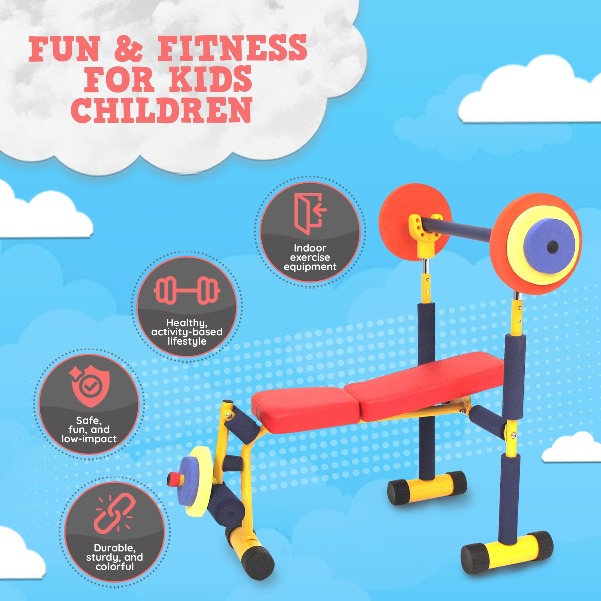 Fun Fitness For Kids Beginner s Home Workout Equipment Children s Exercise Strength Training Weight Lift Bench Set Walmart