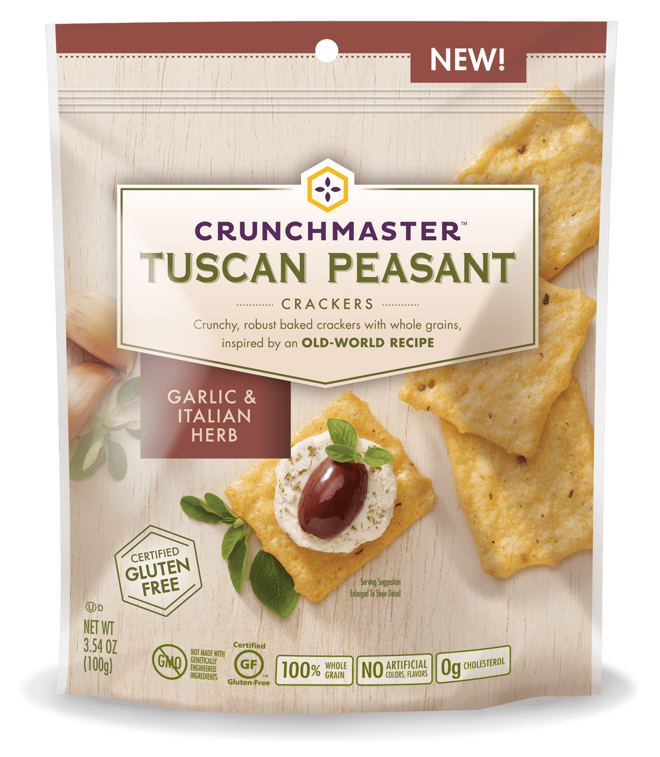Crunchmaster 41262NCD12CM Crunchmaster Tuscan Peasant Crackers Garlic