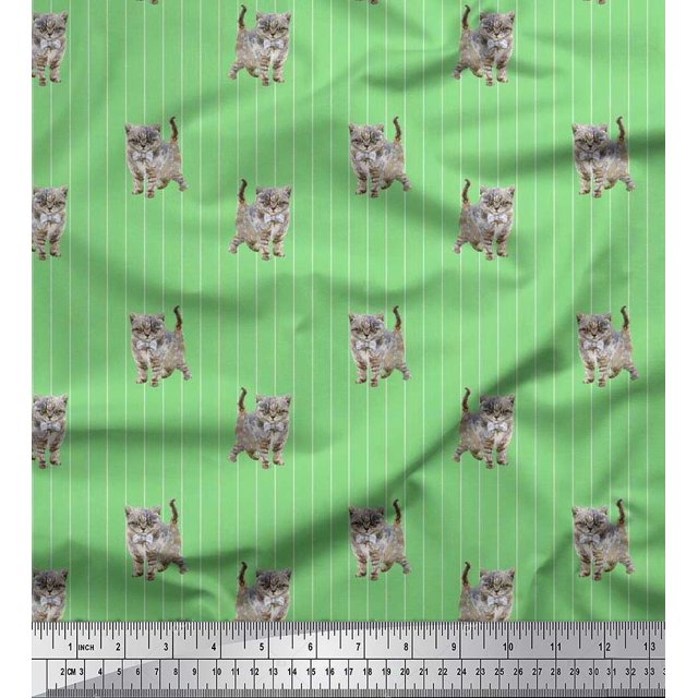 Soimoi Tissu Poly Georgette Rayé & Imprimé Animal Chat pour Couture, Largeur 52 Pouces