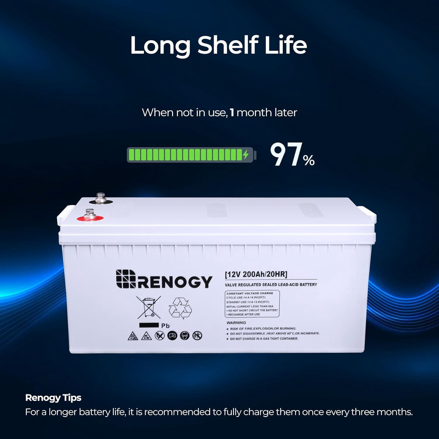 Renogy Deep Cycle AGM Battery 12 Volt 200Ah, 2000A Max Discharge Current, Safe Charge Most Home Appliances for RV, Camping, Cabin, Marine and Off-Grid System, Maintenance-Free