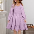 thumbnail image 2 of XXWXYD Girls Dress Long Sleeve SMoc𝗄ed 𝖱uffle Hem Gold A-Line Swing Church Formal Par𝗍y Holiday Fall Elegant Shiny Gown 3-14 Years, 2 of 9