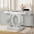 thumbnail image 6 of Silver Mirrored Console Table with Crushed Diamond Inlay, 39.4'' Long Entryway Sofa Table, Double O-Shaped Base Modern Accent Narrow Table for Living Room, Hallway, Foyer, Entrance, 6 of 6
