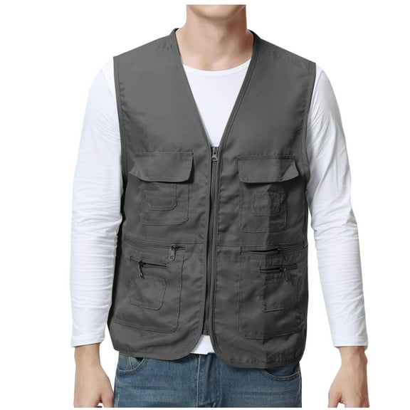 Men's Utility Fishing Vest Lightweight Zip Up Outdoor Work Safari Travel Cargo Vest with Multi-Pockets