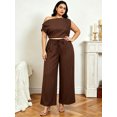 thumbnail image 4 of LMLYSoH Women's Plus Size Pants Set Stylish Textured Solid Color Sleeveless Crop Tops and Wide Leg Pants 2 Pcs Set, 4 of 9