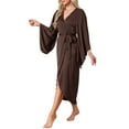 thumbnail image 4 of INSPIRE CHIC Womens Satin Long Kimono Robe Leopard Print Bridesmaid Bride Party Loungewear Pajama Robe M Brown, 4 of 6