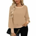 thumbnail image 2 of Lenpel Sequin Tops for Women Lantern Long Sleeve Crew Neck Glitter Patchwork Dressy Casual Shirts Loose Sparkly Blouses(Khaki,Small), 2 of 6
