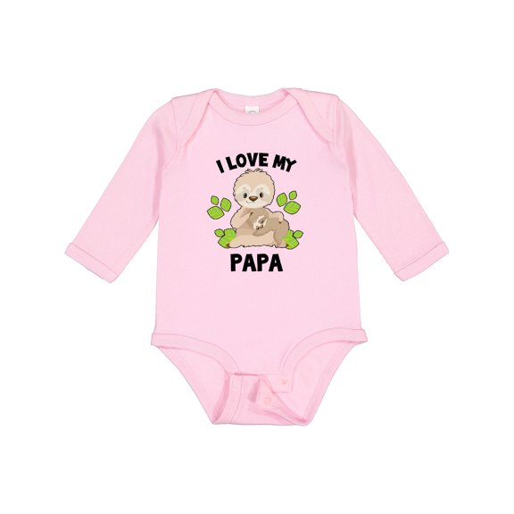 Inktastic Cute Sloth I Love My Papa with Green Leaves Boys or Girls Long Sleeve Baby Bodysuit