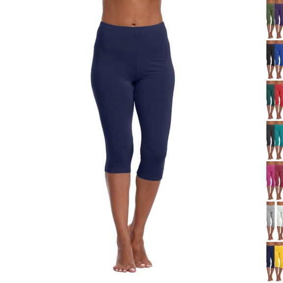 Capri Leggings for Women Stretch Workout Yoga Pants Active 3/4 Cropped Pants Casual Low Rise Running Gym Athletic Comfy Capris Trendy Leggings Navy L