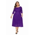 thumbnail image 5 of Womens Floral Lace Plus Size Midi Dress Scooped Neckline Cocktail Party Dresses Purple L, 5 of 6