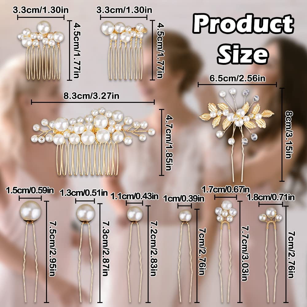 23Pcs Bridal Pearl Gold Hair Clips, STONCEL Wedding Flower Leaf Rhinestone Hair Pins, Bride Hair Combs Accessories U-shaped Hair Barrettes Headpieces for Bridesmaid Party Women Girl