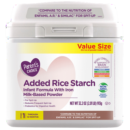 Parent’s Choice Added Rice Starch Non-GMO* Infant Formula Milk-Based Powder with Iron, 32.2 (Farriers Formula Best Price)