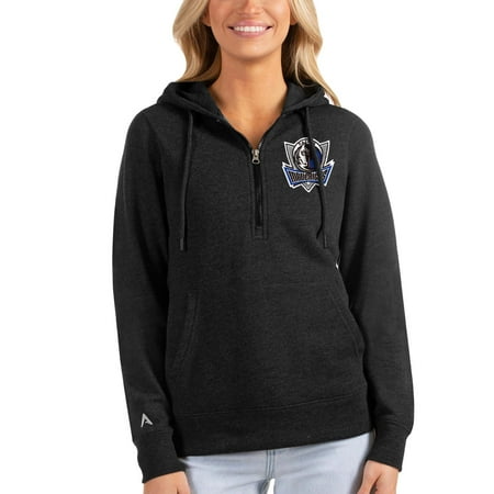 Women's Antigua Heathered Black Dallas Mavericks Action Half-Zip Pullover Hoodie