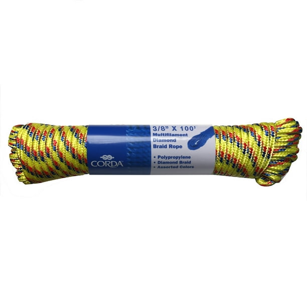 CORDA Diamond Braid Polypropylene Rope, 3/8"x100'