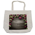 thumbnail image 1 of Christmas Shopping Bag, Old Fashioned Concept with Twigs and Balls on Rustic Wood Vintage Design Print, Eco-Friendly Reusable Bag for Groceries Beach and More, 15.5" X 14.5", Cream, by Ambesonne, 1 of 2