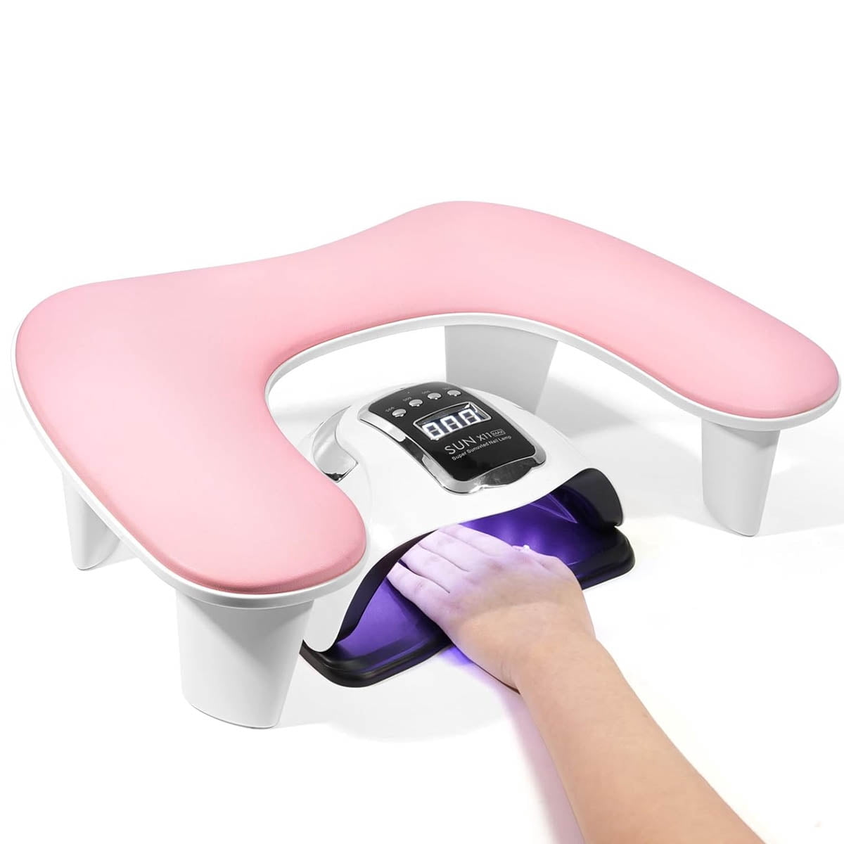 HechoVinen Arm Rest for Nails Tech,U-shaped Manicure Nail Arm Rest Stand ,Big Armrest Microfiber PU Leather Hand Rest Pillow for Acrylic Nail Cushion,Pink