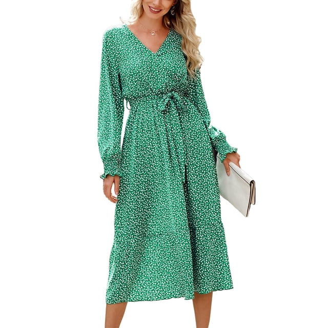 Vestido Largo Maxi Bohemio Floral PRETTYGARDEN con Cuello en V y Mangas Largas